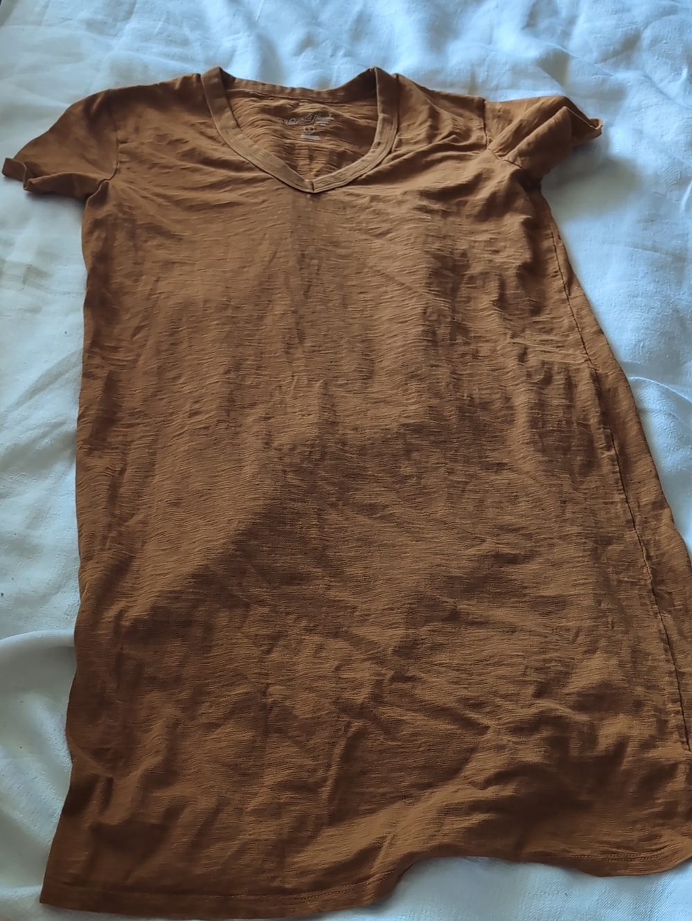 V-Neck Short Sleeve Shirt Dress- Brown